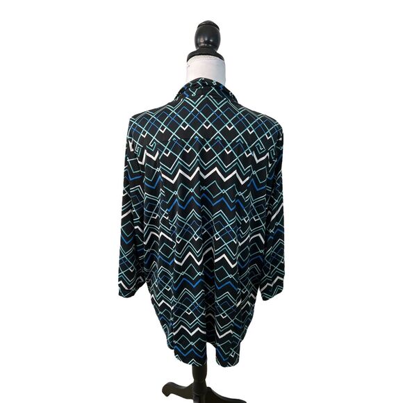 Robert Louis Blouse Size XL Multicolored Tie Neck Pullover Geometric Print Shirt - Picture 9 of 12